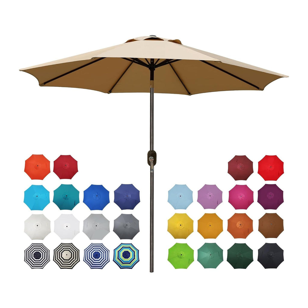 Blissun 9' Outdoor Patio Umbrella, Outdoor Table Umbrella, Yard Umbrella, Market Umbrella with 8 Sturdy Ribs, Push Button Tilt and Crank