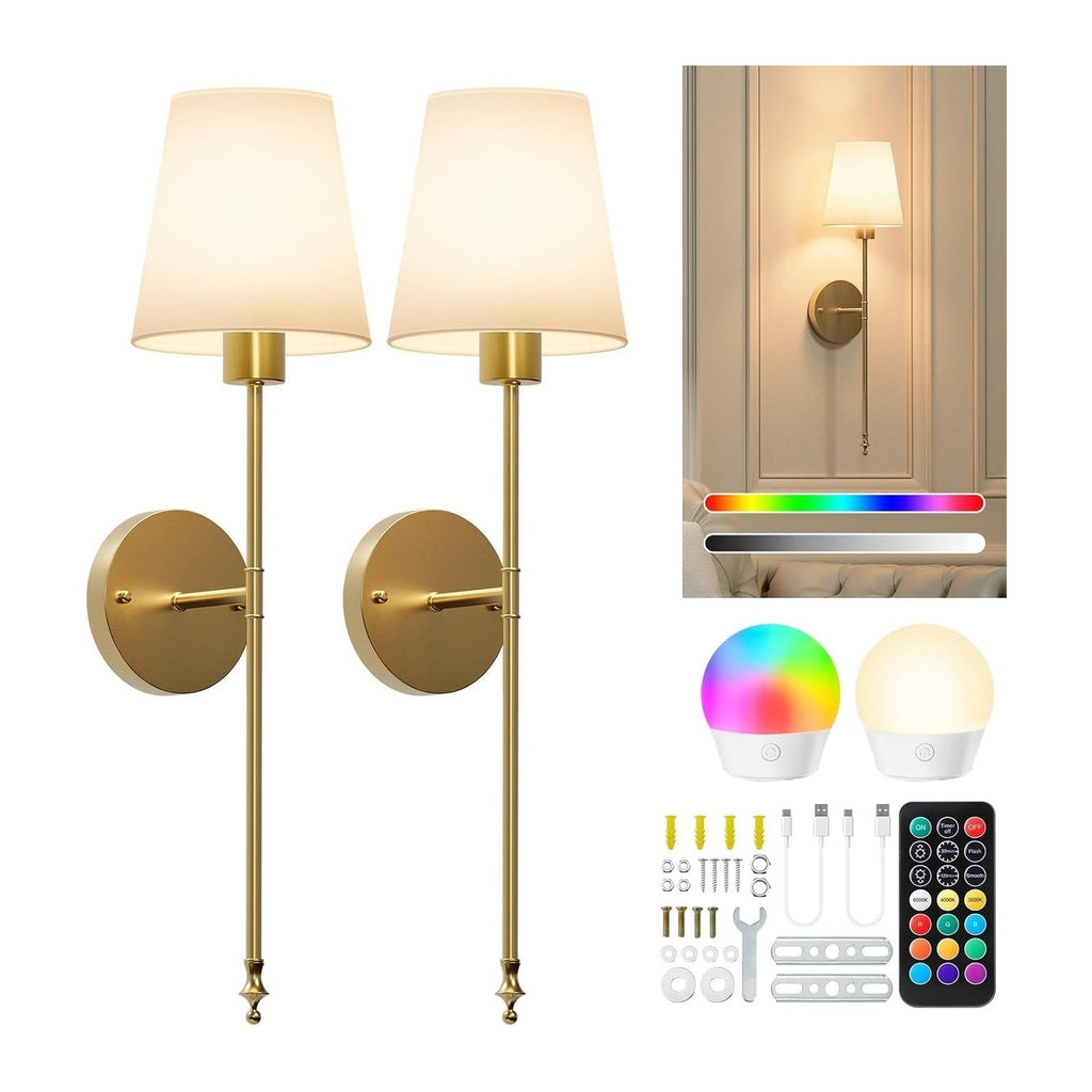 Brightown Battery Operated Wall Sconces Set of Two,Gold Sconces Wall Decor