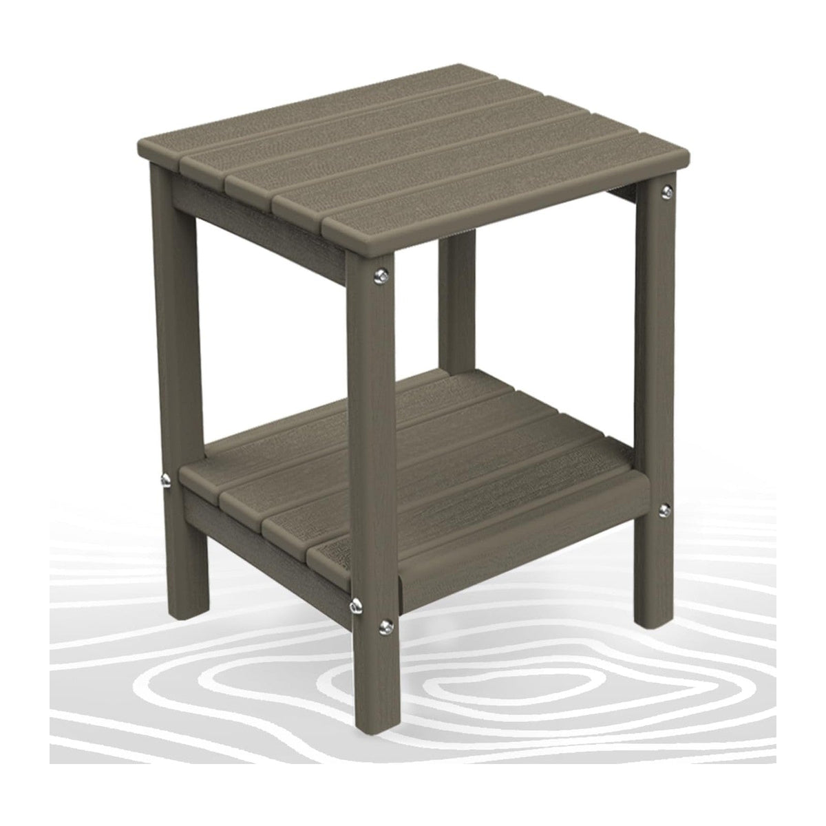 BRIOPAWS Outdoor-Side-Table | Small | Wood Grain | HDPE Plastic | Patio End-Table | 2-Shelf Adirondack Outside Tables | All Weather | for Poolside Front Porch Indoor Living Room | 14" x 13"