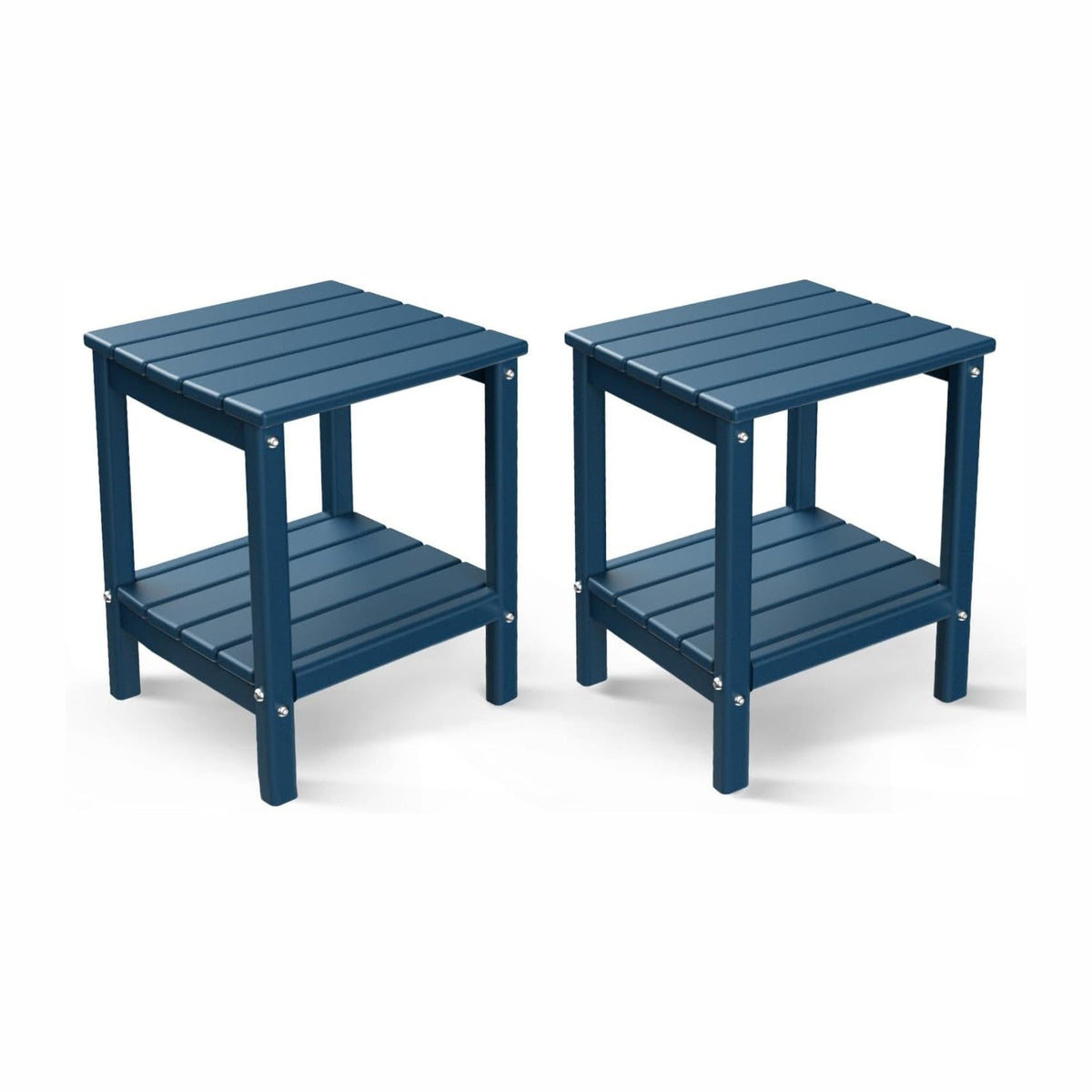 BRIOPAWS Outdoor-Side-Tables | Set of 2 | Small | HDPE Plastic | Patio End-Table | 2-Shelf Adirondack Outside Tables | All Weather | for Poolside Front Porch Indoor Living Room | 14" x 13" | Blue
