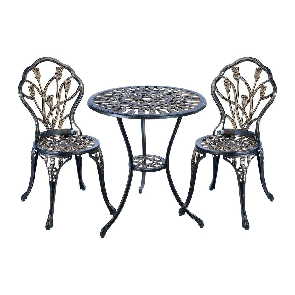 C/G 3 Piece Bistro Set,Outdoor Patio Set,Anti-Rust Cast Aluminum Bistro Table Set for Park Yard Front Porch Furniture(Antique Copper)