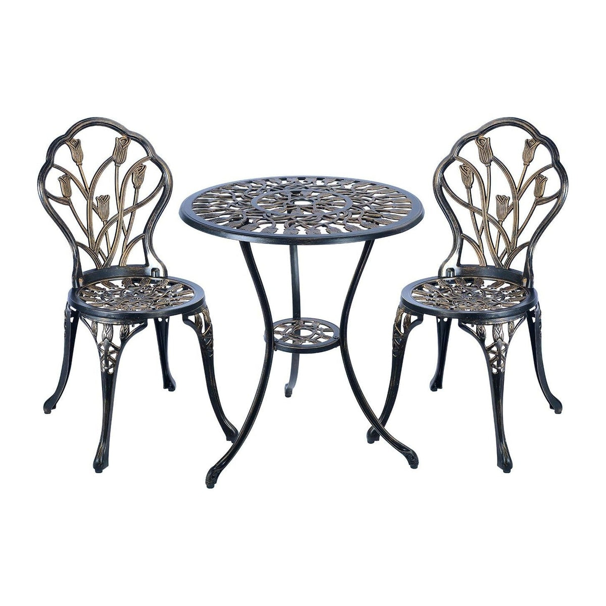 C/G 3 Piece Bistro Set,Outdoor Patio Set,Anti-Rust Cast Aluminum Bistro Table Set for Park Yard Front Porch Furniture(Antique Copper)