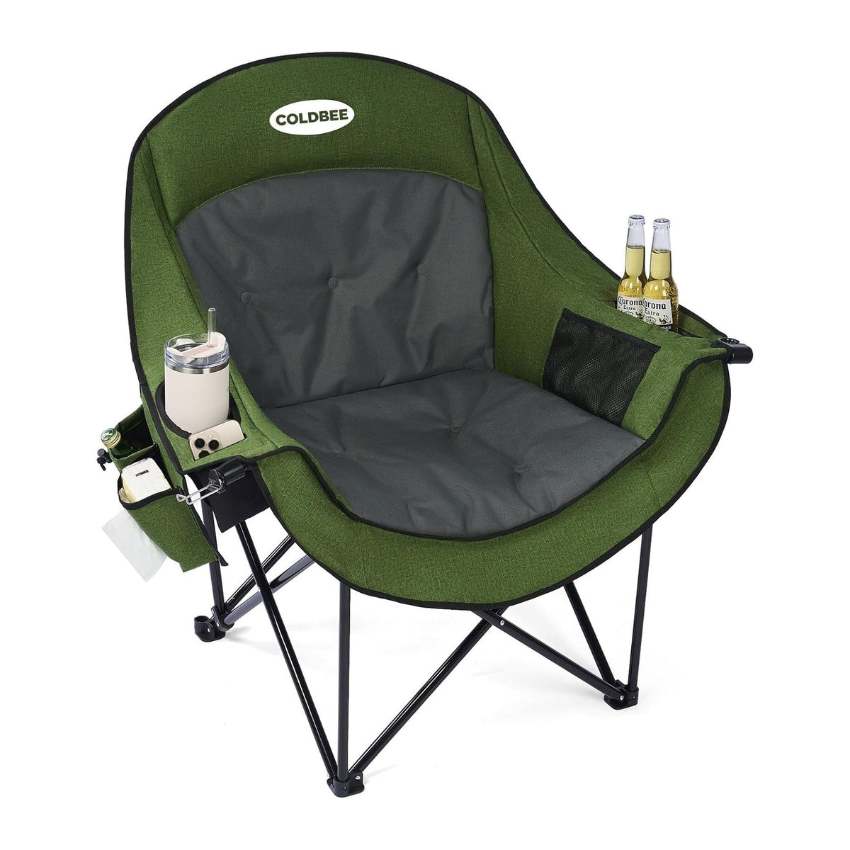 Coldbee Oversized Camping Chairs, Heavy Duty Padded, Thick Headrest, Green
