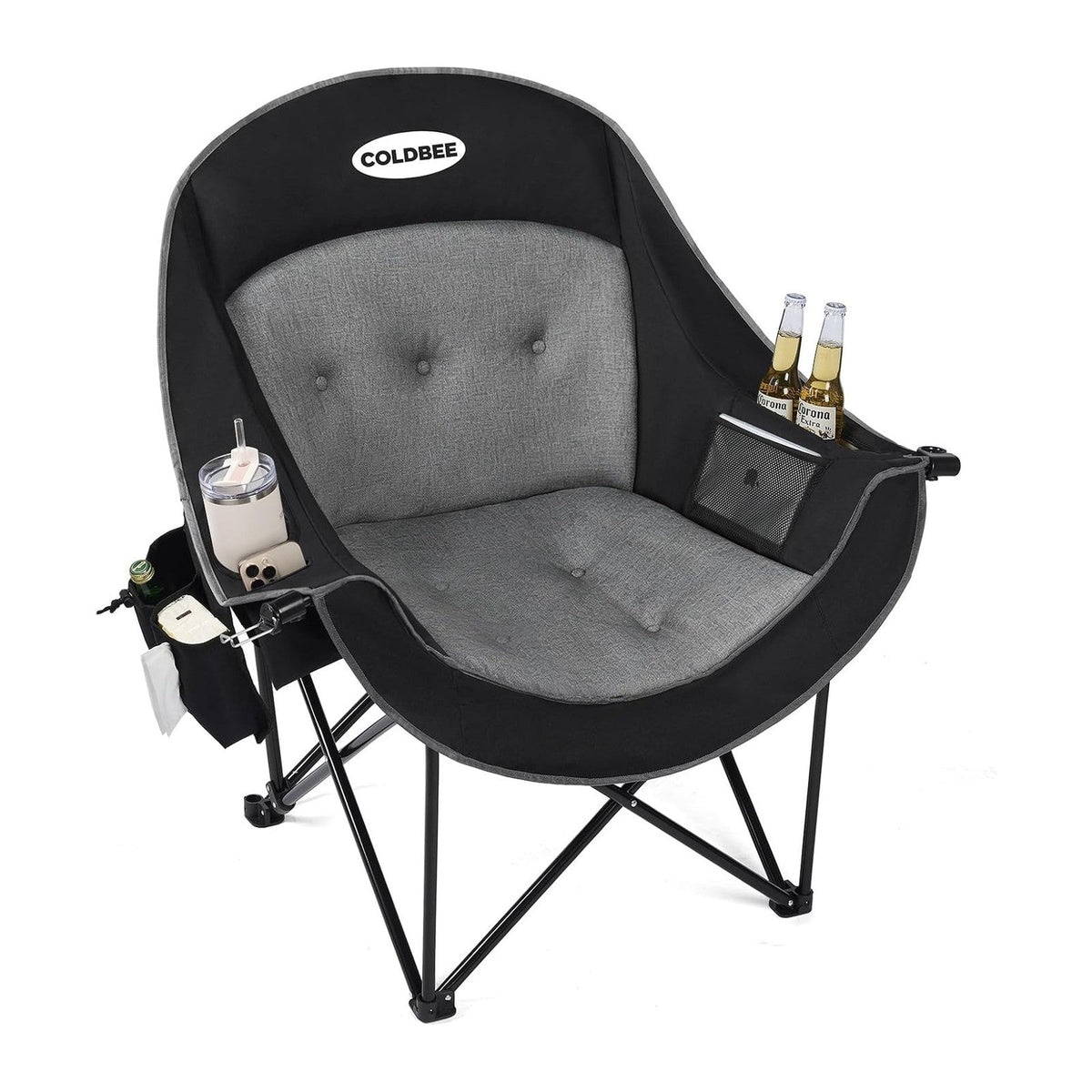 Coldbee Oversized Camping Chairs, Heavy Duty Padded, Thick Headrest, Black