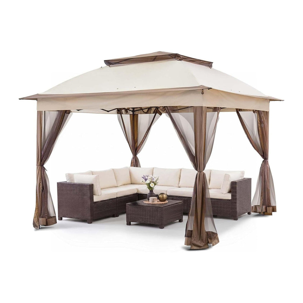 COOS BAY 11x11 Pop Up Gazebo with Netting, Canopy Tent, Beige