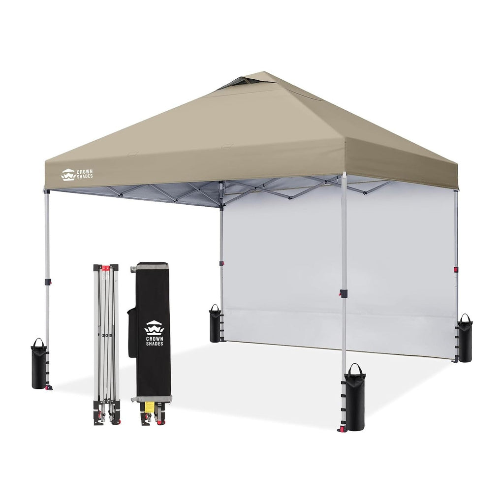 CROWN SHADES 10x10 Pop Up Canopy with 1 Side Wall, Beach Canopy Tent, Beige