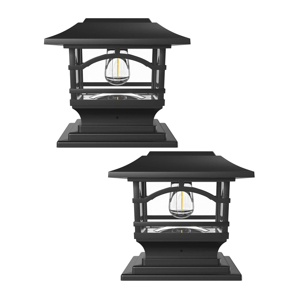 Davinci Edison Solar Outdoor Post Cap Lights, 4x4 5x5 6x6, Metal&Glass, 2PK