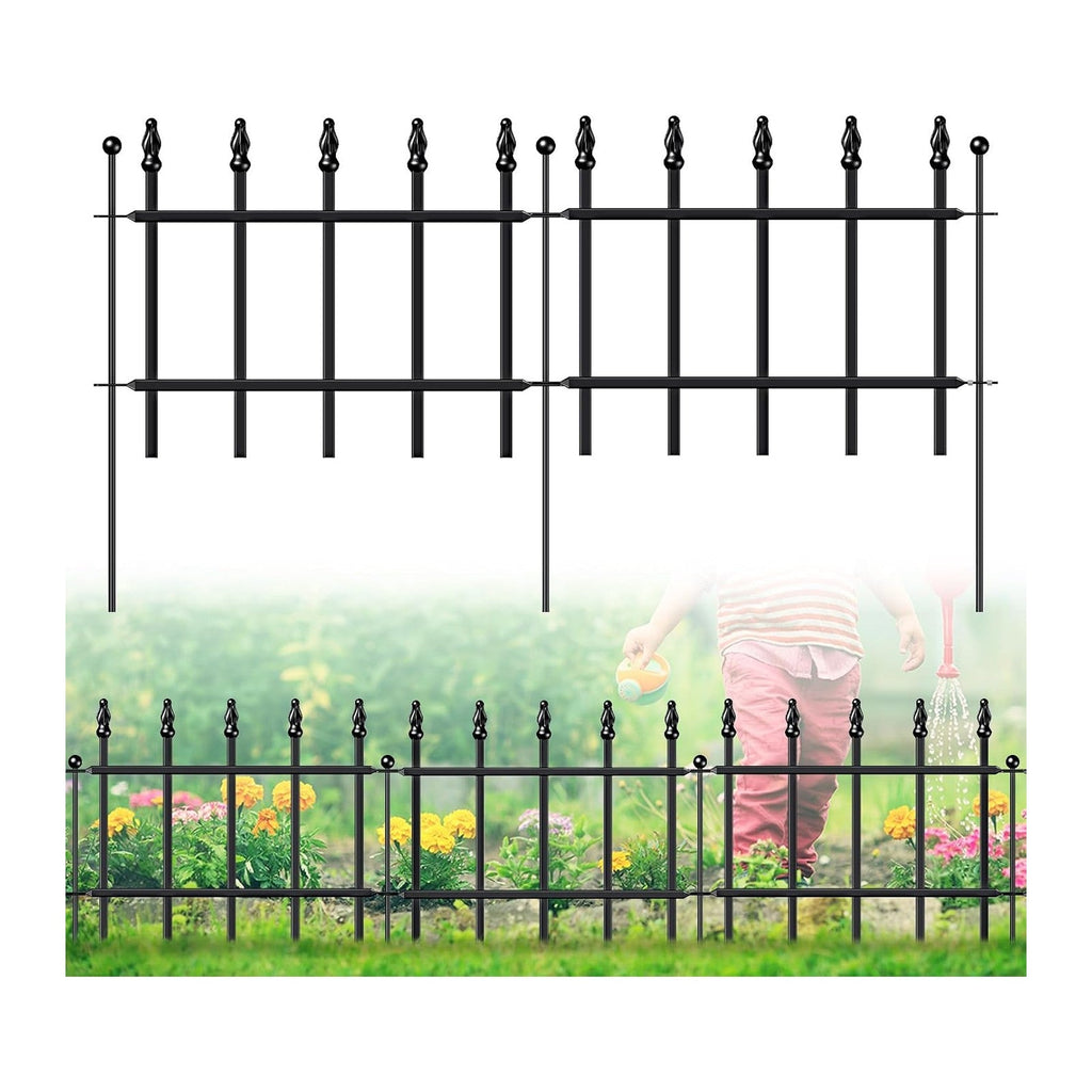 Decorative Metal Garden Fence 11" x 6', Small Fence Border with Stakes