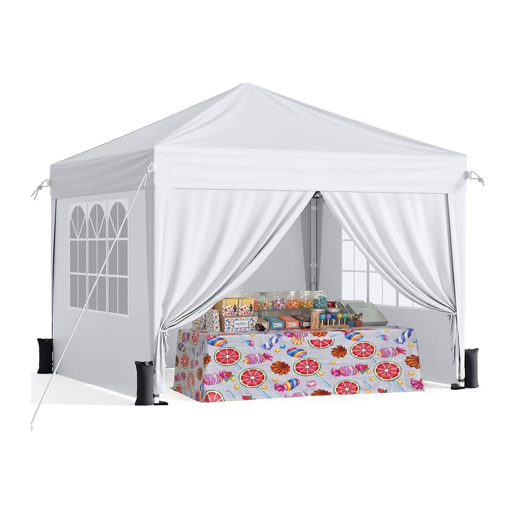 Driftalia 10x10 Pop Up Canopy Tent with 4 Sidewalls, White