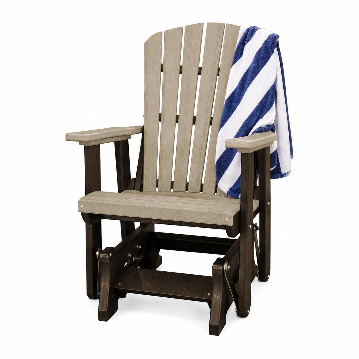 DutchCrafters Slat Fan Back Poly Adirondack Glider Outdoor Patio Chair (Tudor Brown & Weatherwood)