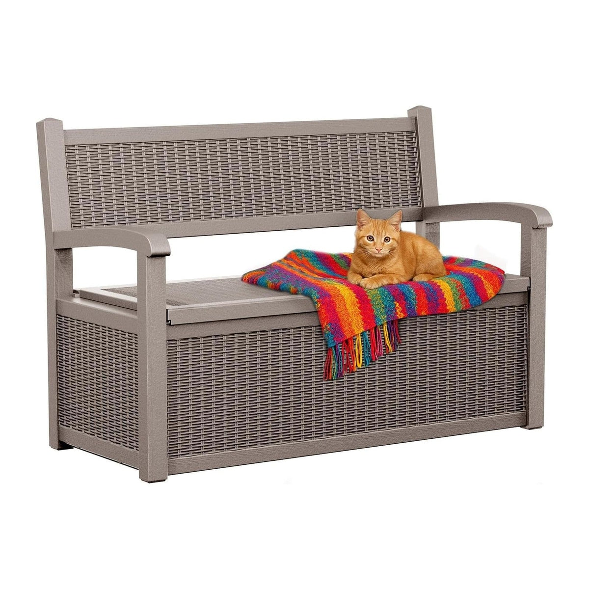 EasyUp 80 Gallon Outdoor Storage Bench Lockable Deck Box Outdoor Storage Box Waterproof for Patio,Garden,and Porch – Perfect for Storing Garden Tools and Cushions(Gray)