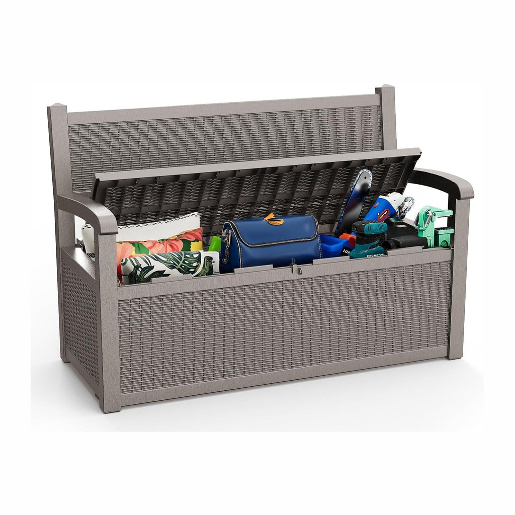 EasyUp 80 Gallon Outdoor Storage Bench Lockable Deck Box Outdoor Storage Box Waterproof for Patio,Garden,and Porch – Perfect for Storing Garden Tools and Cushions(Gray)