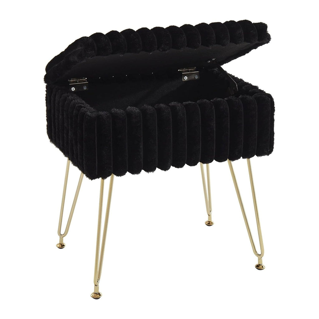 EBENCHICO Vanity Stool Chair with Storage, Faux Fur Stools for Vanity