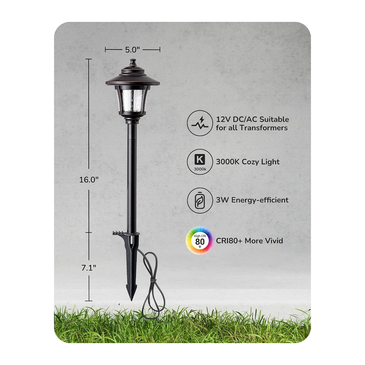 EDISHINE Low Voltage Landscape Lighting 12V 3W 120LM with Connectors 4 Pack