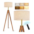 ELYONA Floor Lamp for Living Room, Solid Ash Wood Tripod Floor Lamp with Remote Control, Stepless Dimmable Standing Lamp for Bedroom, Office, Tall Lamp with Linen Shade, Mid Century Modern & Farmhouse