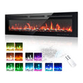 EUHOMY 50 Inch Electric Fireplace Wall Recessed and Wall Mounted with Adjustable Flame Color, Fireplace Heater with Remote Control, Linear Fireplace with Timer, Touch Screen, Log & Crystal, 750/1500W