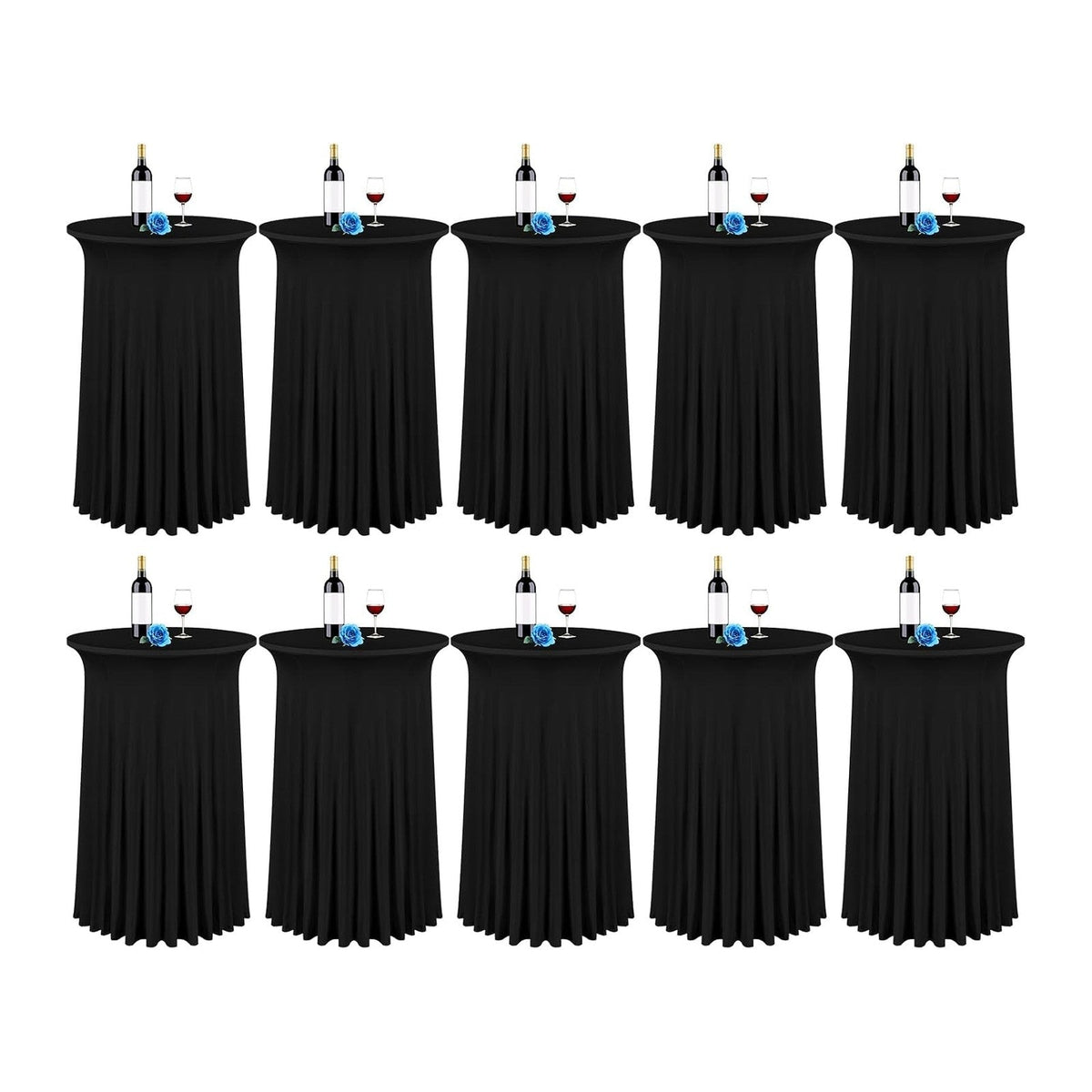 fani 10 Packs 24"x 43" Round Cocktail Table Skirt, Black