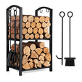 FEED GARDEN Firewood Rack Log Holder with 4-Piece Fireplace Tool Set, 29" H