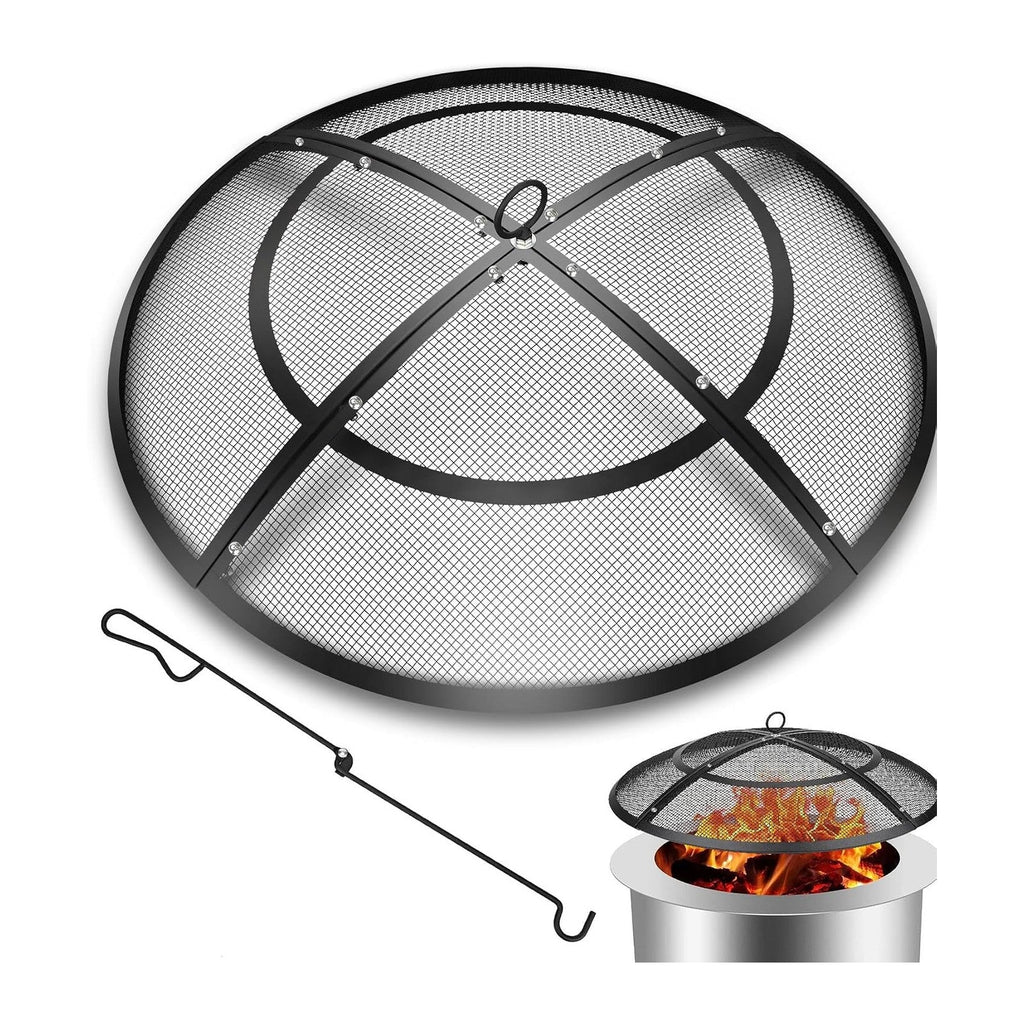 Fire Pit Spark Screen,22 Inch Fire Pit Screen Cover Outdoor with Handle&Poker,Firepit Screens Round Cover Mesh Replacement Heavy-Duty Steel Fire Pit Cover for Backyard/Beach/RV Camping