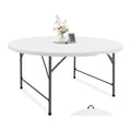 Fivenl Round Folding Tables White Foldable Table, Fold-in-Half with Carrying Handle Portable Plastic Table for Party, Dining, Wedding, Camping, Picnic, Indoor Outdoor Events (1, White, 4 FT)