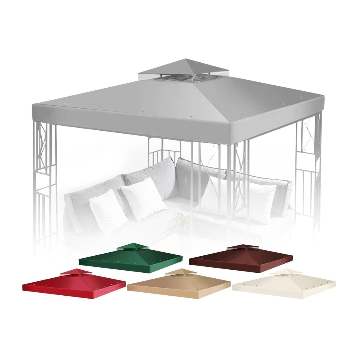 Flexzion Gazebo Cover Replacement Canopy Top 10x10 Ft (3m x 3m) - Double Tier Top Canopy Cover Replacement with UV30+, Dirt, Water Resistant for Outdoor, Sunshade, Garden, Patio, Pavilion (Gray)