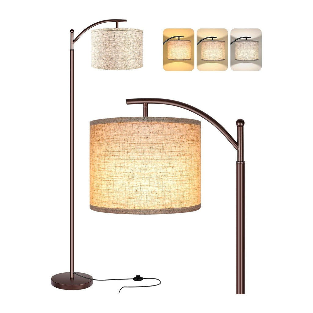 Floor Lamp for Living Room, LED Standing Lamp Tall Industrial Floor Lamp Reading for Bedroom, Office (9W LED Bulb, Beige Lampshade Included) -Oil-Rubbed Bronze