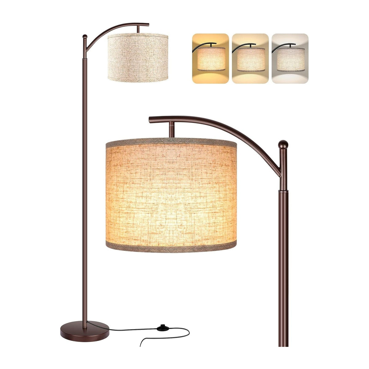 Floor Lamp for Living Room, LED Standing Lamp Tall Industrial Floor Lamp Reading for Bedroom, Office (9W LED Bulb, Beige Lampshade Included) -Oil-Rubbed Bronze