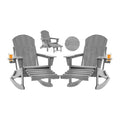 Folding Adirondack Rocking Chair Set of 2,4-in-1 Multifunctional Patio Chairs with Retractable Ottoman, Outdoor Chairs Wood Texture, Lawn Chair for Porch, Backyard, Pool(Grey)