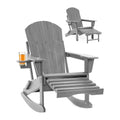 Folding Adirondack Rocking Chair with Footrest, HDPE Adirondack 4-in-1 Multifunctional Outdoor Chair with Cup Holder, All Weather Adirondack Chair with Ottoman,Grey