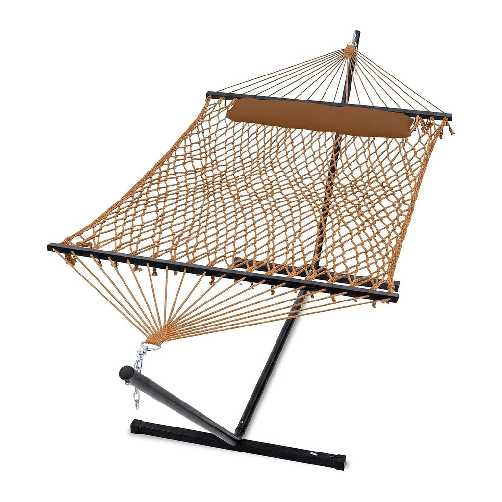 GAFETE 2 Person Rope Hammock with Stand for Outside, 12 Ft, 475 lb Capacity