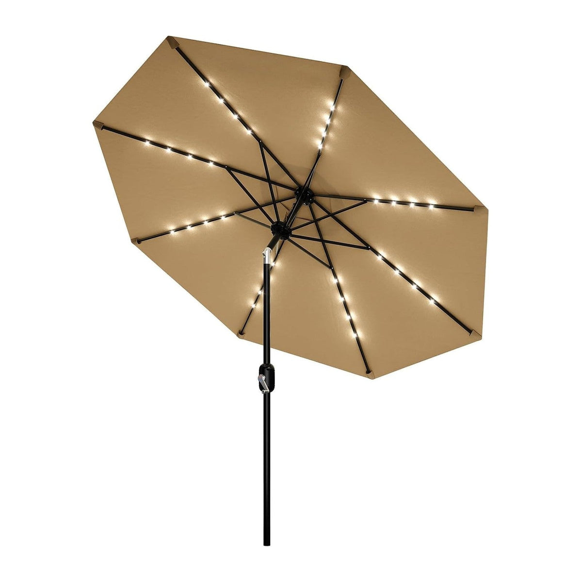 Garvee patio Umbrella with Solar Lights, Outdoor Table Umbrella with 8 Durable Ribs, Tilt & Crank Mechanism, Waterproof & UV Protection for Garden, Backyard, Poolside,