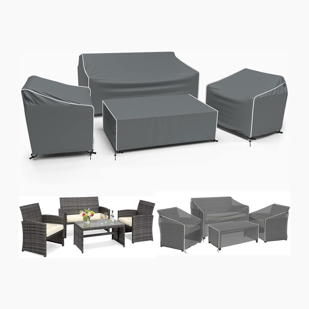 Gasadar Patio Furniture Covers 4-Piece Set, Grey