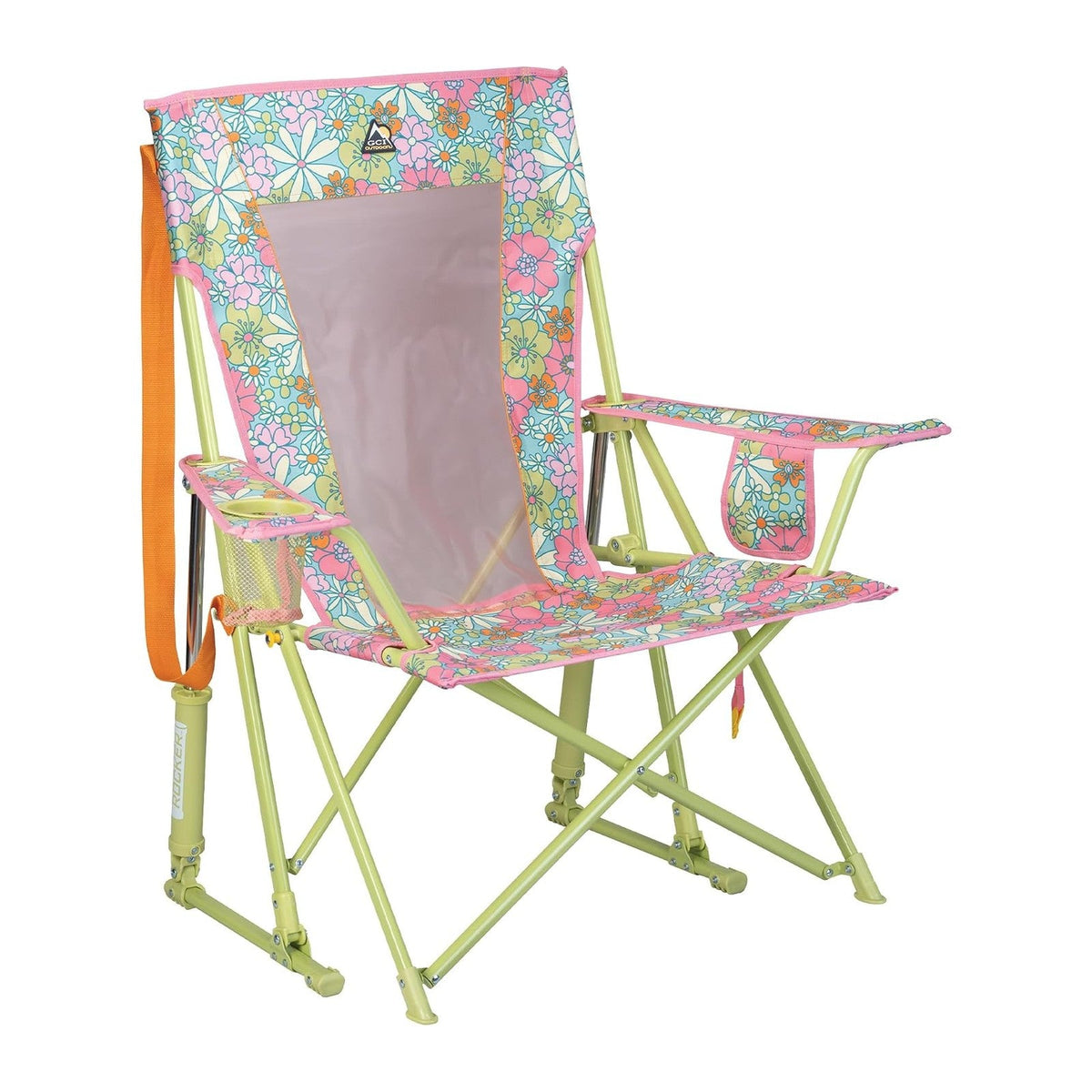 GCI Outdoor Comfort Pro Rocker Camping Chair | Portable Folding Rocking Chair with Durable Armrests & Drink Holder — Floral