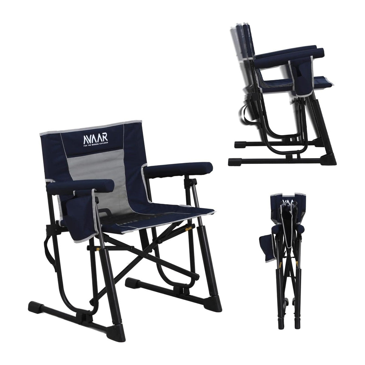 Go-Flow Compact Rocking Camping Chair,Durable Armrests,Drink Holder & Comfortable Backrest,Portable Travel Seat for Camping, Fishing, Lawn, Beach, Patio,400LBS Capacity, Indigo Blue