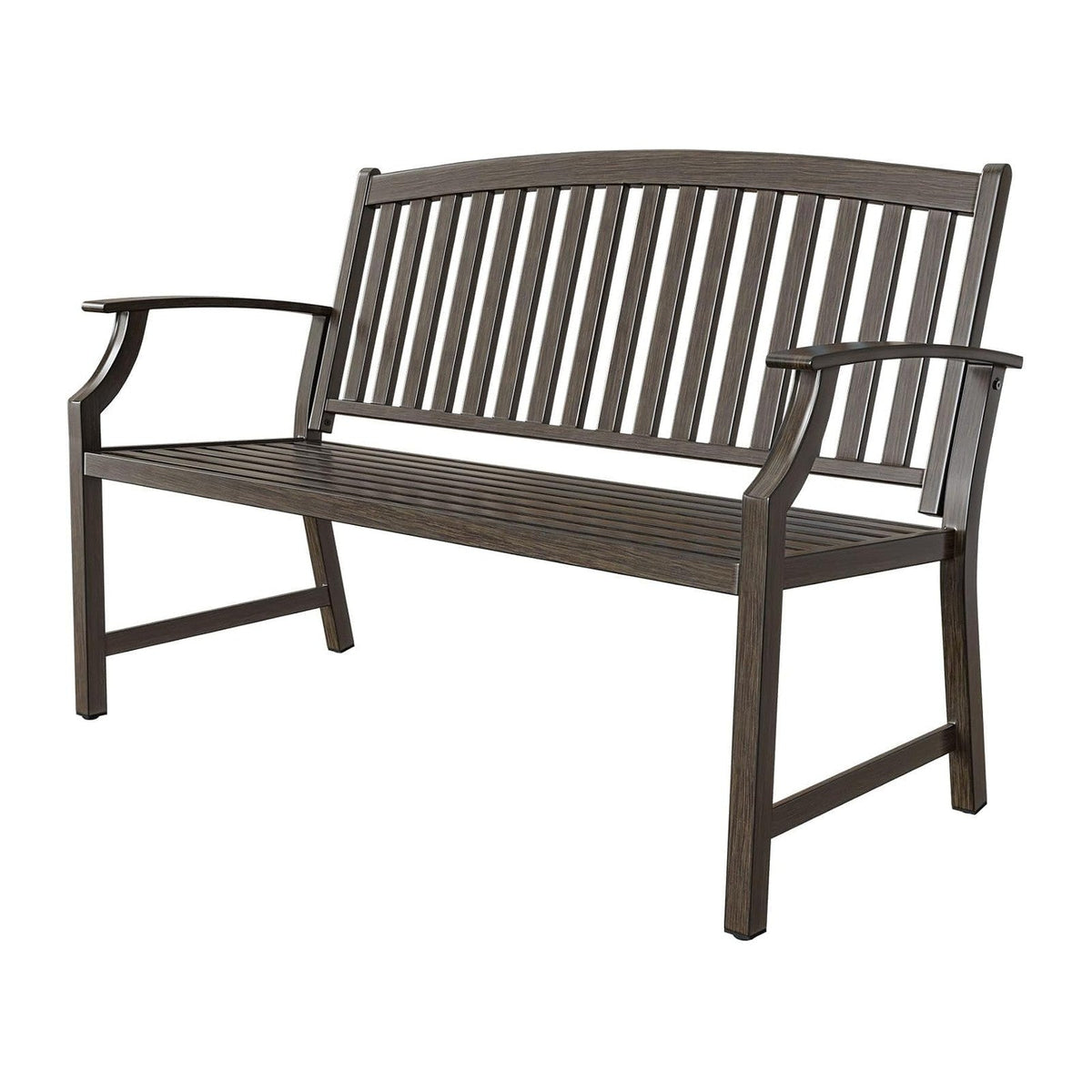 Grand patio 52" Farmhouse Outdoor Bench, Garden Benches with Anti-Rust Aluminum Powder Coated Frame, Faux Wood Grain Finish Frame Patio Bench for Front Porch, Northwoods Brown