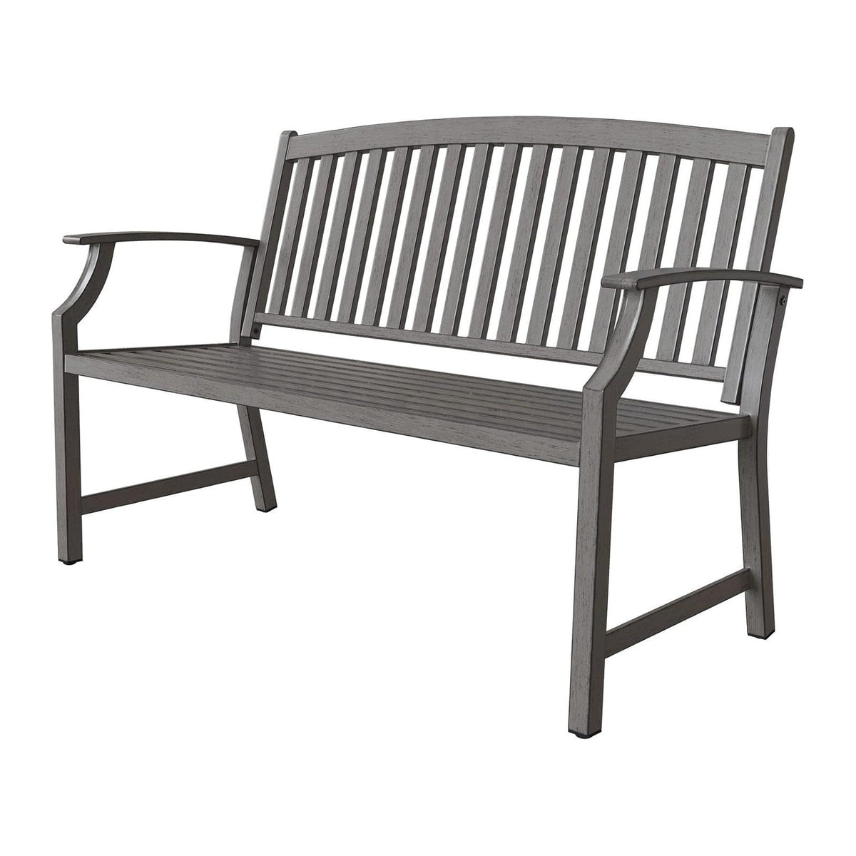 Grand patio Farmhouse Outdoor Bench, Garden Benches with Anti-Rust Aluminum, Faux Wood Grain Finish Frame Patio Bench for Front Porch, Weathered Gray