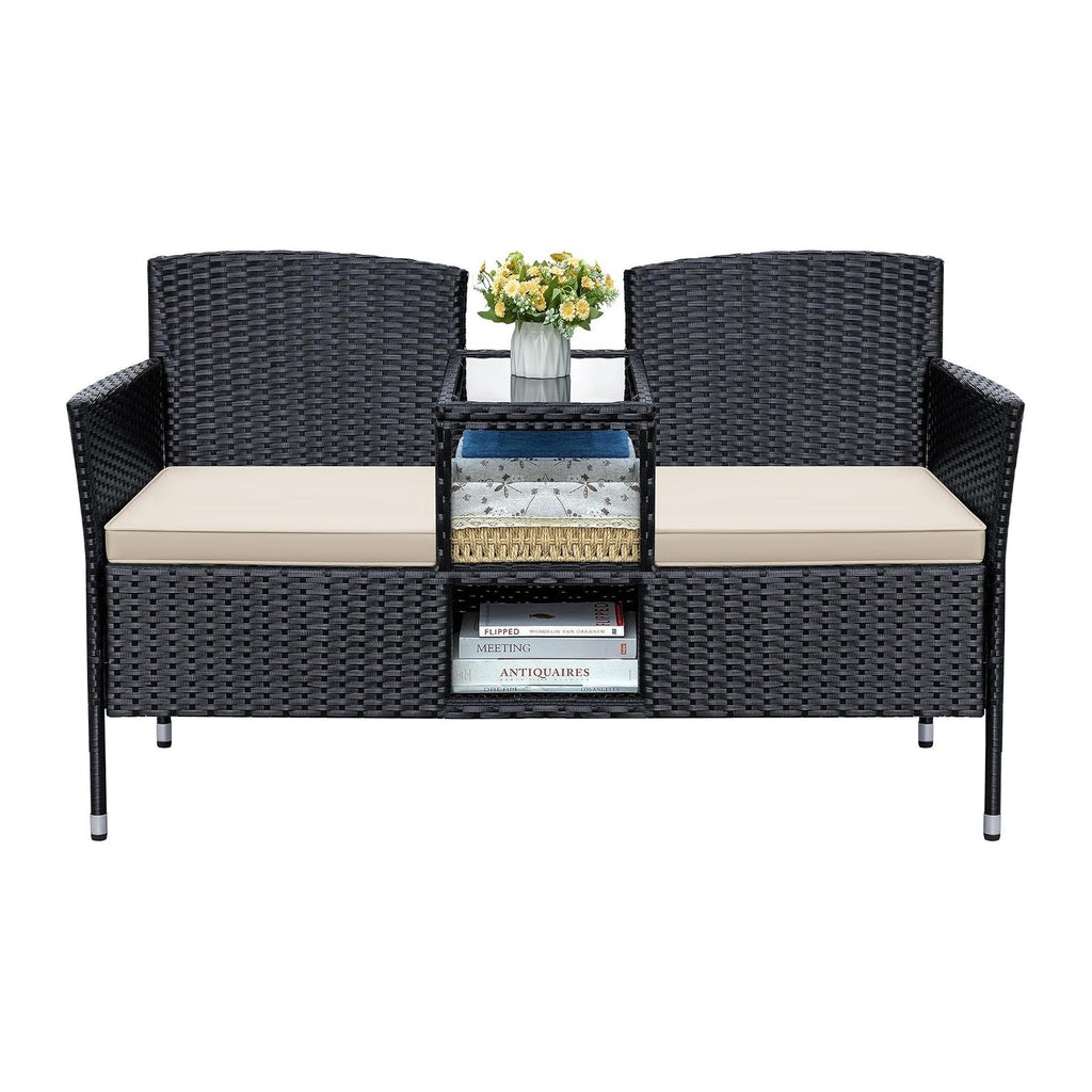 Greesum Patio Loveseat Outdoor Wicker Furniture Conversation Set,Beige