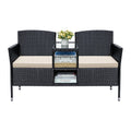 Greesum Patio Loveseat Outdoor Wicker Furniture Conversation Set,Beige