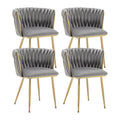 Grey Velvet Dining Chairs Set of 4, Modern Upholstered Dining Room Chairs with Gold Metal Legs, Luxury Barrel Dining Chairs for Kitchen, Living Room, Restaurant