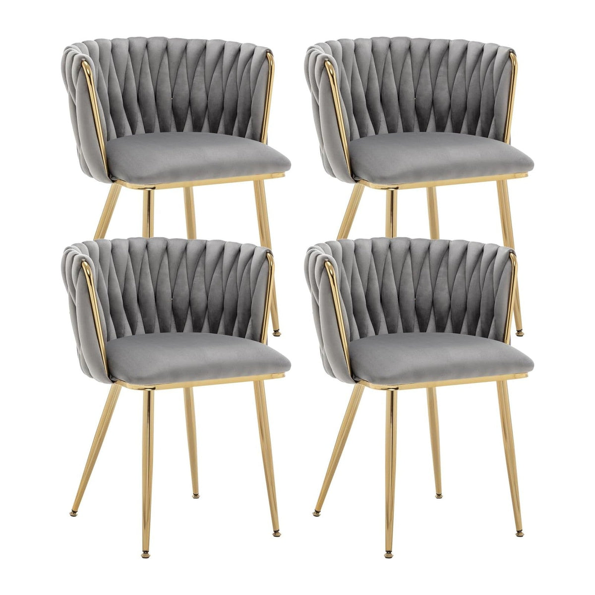 Grey Velvet Dining Chairs Set of 4, Modern Upholstered Dining Room Chairs with Gold Metal Legs, Luxury Barrel Dining Chairs for Kitchen, Living Room, Restaurant