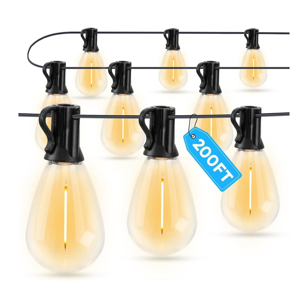 GvvooHome LED Outdoor String Lights, 200FT Waterproof Patio Lights with 62 Shatterproof S11 Plastic Bulbs, 2700K Warm White Edison Hanging Lights for Backyard, Garden, Porch, Bistro