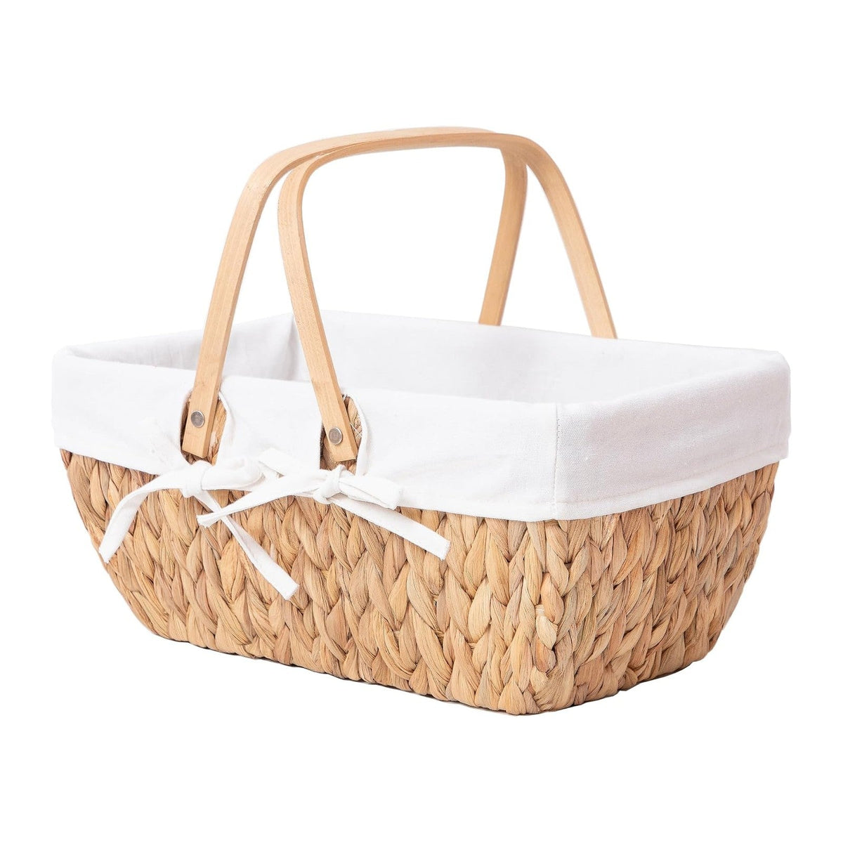 GYASVWU Water Hyacinth Picnic Baskets, Wicker Picnic Basket with Handle, Wicker Bread Basket with Linner, Empty Gift Baskets for Easter, Weddings, Garden and Home Decor (Original)
