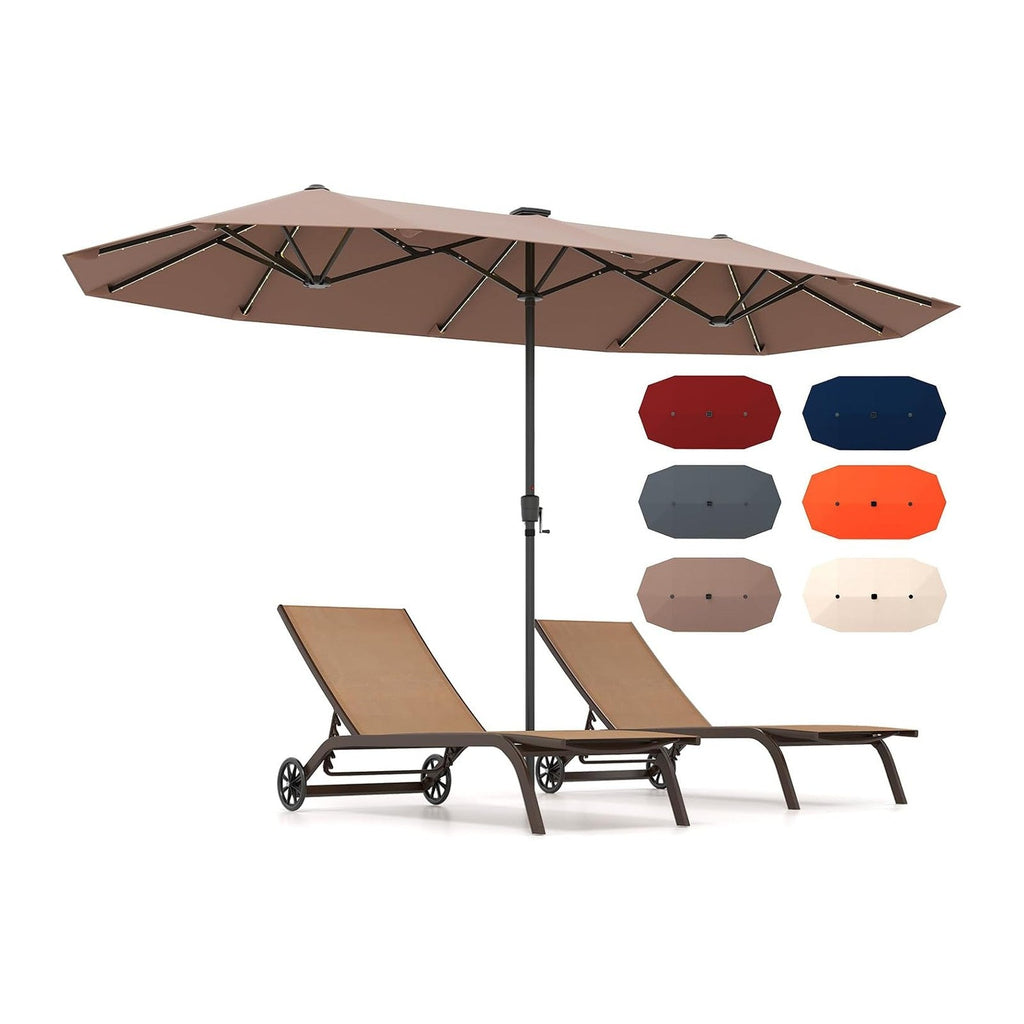 HAPPYGRILL 13 FT Extra Large Double-sided Patio Umbrella with Solar Lights