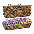 HFHOME 4 Pcs 30" Window Box Deck Railing Planter Box with Horse Trough Coco Liners, Black Metal Hanging Flower Planters Baskets for Indoor, Outdoor, Balcony, Porch, Fence, Patio, and Lawn