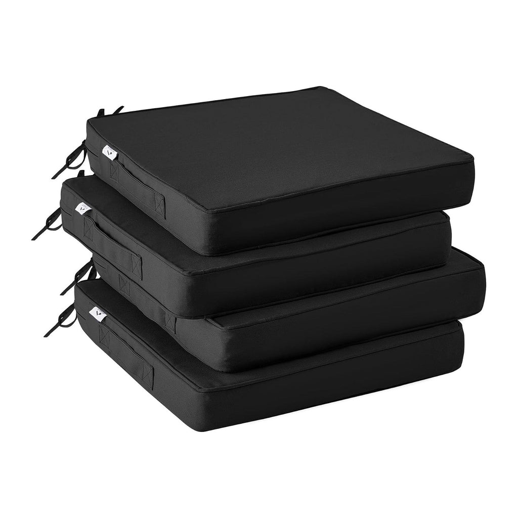 IPYNBAP Outdoor Chair Cushions Set of 4 -Waterproof Outdoor Seat Cushions for Patio Furniture, Patio Chair Cushion with Handle and Ties, Out Door Chair Pads,19x19x3-Square, Black