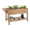 ketive Raised Garden Bed with Lockable Wheels Mobile Elevated Wood Planter,Storage Shelf, Protective Liner,55.5x24x32in (Brown)