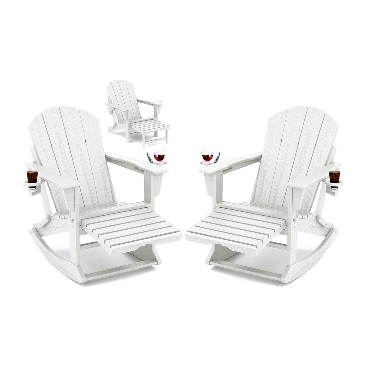 KINGYES Adirondack Rocking Chair Set of 2 with Ottoman and Cup Holders