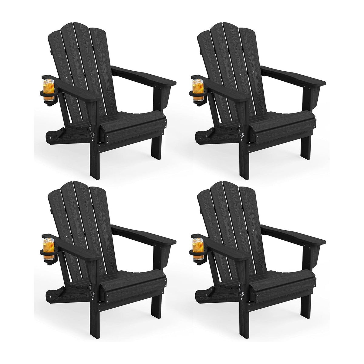 KINGYES Folding Adirondack Chair, All-Weather HDPE Material, Black, 8 Pack (4 Pack)