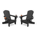 KINGYES Folding Adirondack Chair Set of 2 with 2 Cup Holders, Black