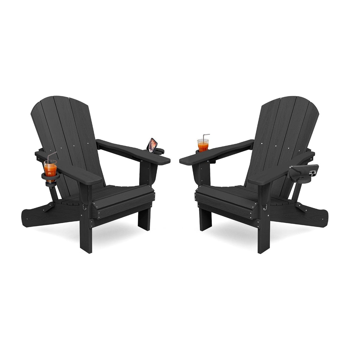 KINGYES Folding Adirondack Chair Set of 2 with 2 Cup Holders, Black